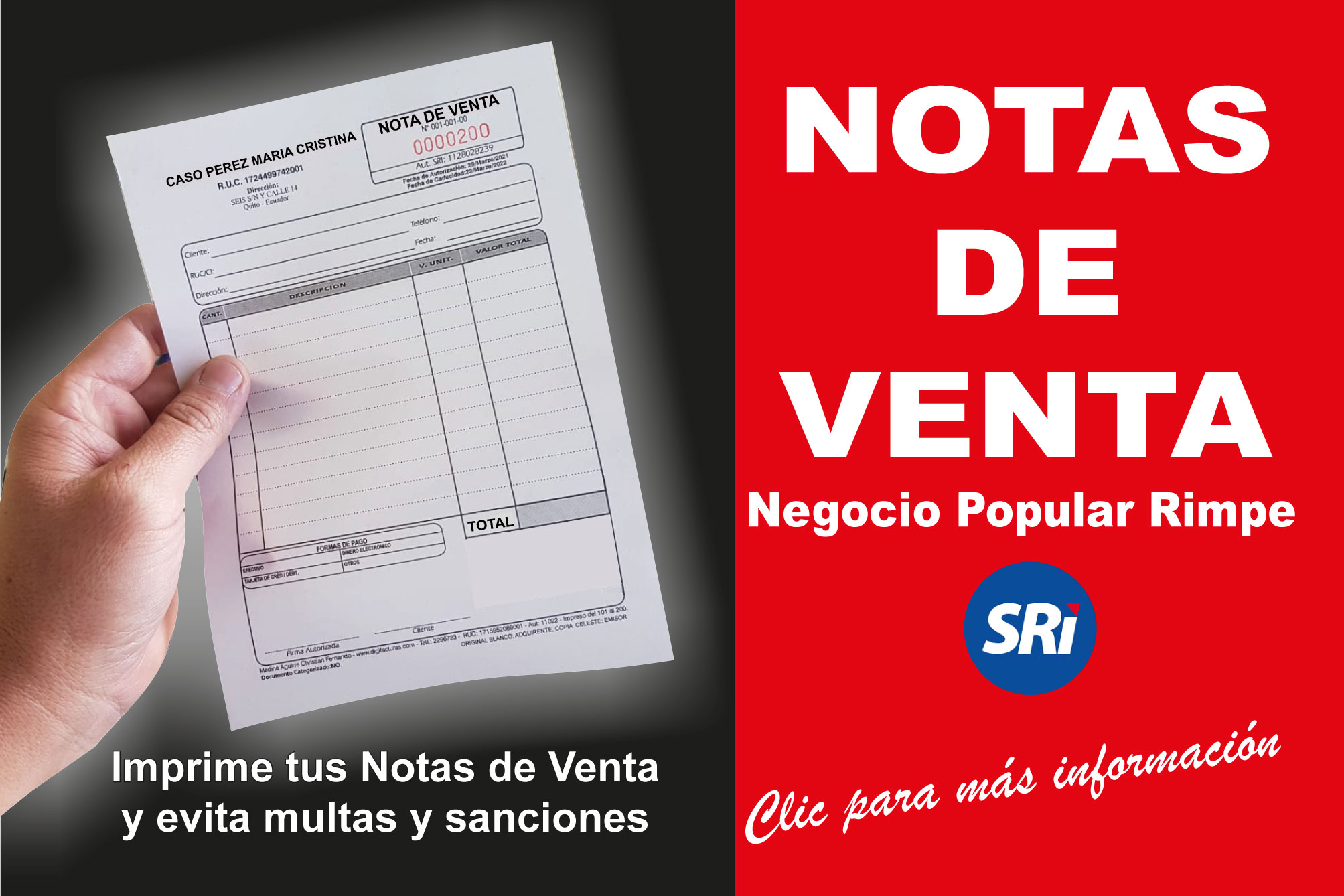 Facturas en Cumbaya y Tumbaco